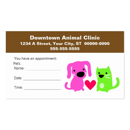 Veterinary Appointment Card DoubleSided Standard Business Cards (Pack