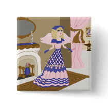 Victorian Angel Blue and Pink Singing by Fireplace