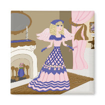Victorian Angel Blue and Pink Singing by Fireplace