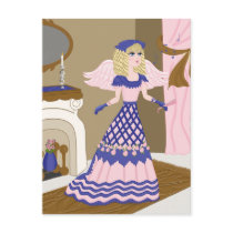 Victorian Angel Blue and Pink Singing by Fireplace