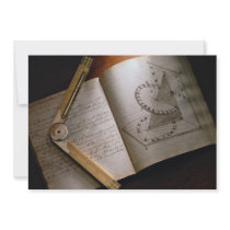 Victorian architect's calculus manual and ruler personalised invitation