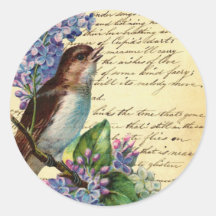 Victorian Bird and Typography I Round Stickers