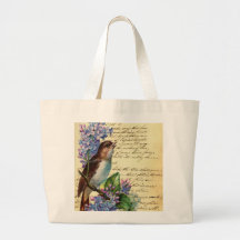 Victorian Bird and Typography I Tote Bags
