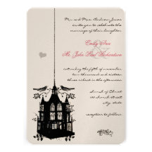 Victorian Bird Cage Pink & Black Wedding Invite