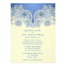 Victorian Blue Floral Flat Wedding Invitation