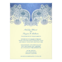 Victorian Blue Floral Flat Wedding Invitation