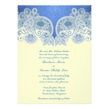 Victorian Blue Floral Flat Wedding Invitation