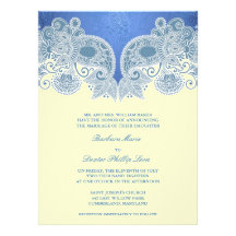 Victorian Blue Floral Flat Wedding Invitation
