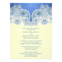 Victorian Blue Floral Flat Wedding Invitation