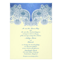Victorian Blue Floral Flat Wedding Invitation