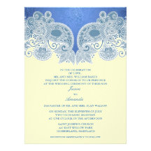 Victorian Blue Floral Flat Wedding Invitation
