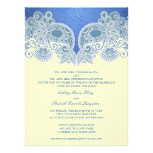 Victorian Blue Floral Flat Wedding Invitation