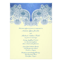 Victorian Blue Floral Flat Wedding Invitation