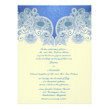 Victorian Blue Floral Flat Wedding Invitation