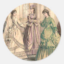 Victorian Bride and Attendants Round Stickers