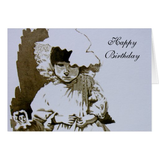 Victorian Child with Doll  Happy Birthday Card