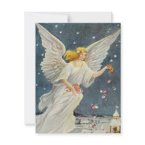 Victorian Christmas Angel with Stars and Roses Personalized Invitation