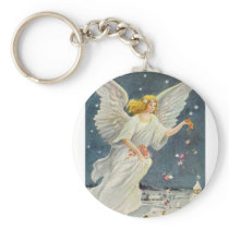 Victorian Christmas Angel with Stars and Roses Keychains