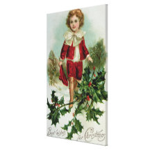 Victorian Christmas postcard depicting a boy Gallery Wrap Canvas