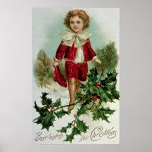 Victorian Christmas postcard depicting a boy Print