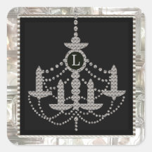 Victorian Crystal Chandelier Wedding Monogram Sticker