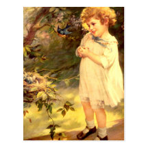 Victorian cutie with birds postcards