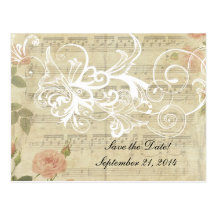 Victorian Ghost Music and Rose Save the Date Postcard