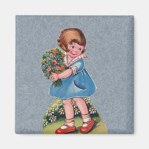 Victorian Girl Flowers Bouquet Fridge Magnet
