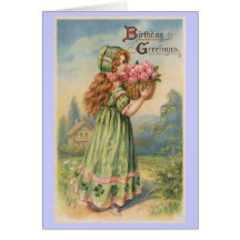 Victorian girl roses vintage birthday greeting card