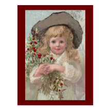 Victorian Girl with Christmas Holly Postcards