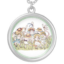 Victorian Kate Greenaway Little Girls Dancing Personalized Necklace