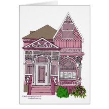 Victorian "Painted Lady" - pink Greeting Cards