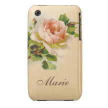 Victorian Pink Rose Personalised Case iPhone 3 Cases