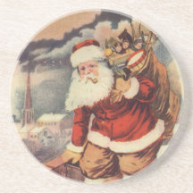 Victorian Santa Claus Climbing Down the Chimney Coasters
