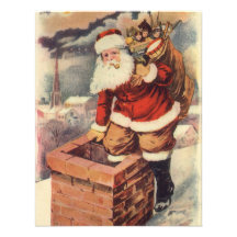 Victorian Santa Claus Climbing Down the Chimney Personalized Invites