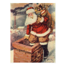 Victorian Santa Claus Climbing Down the Chimney Postcard