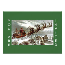 Victorian Santa Claus Reindeer and Sleigh Invites