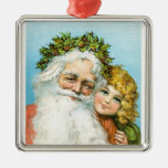 Victorian Santa with Girl Christmas Ornament