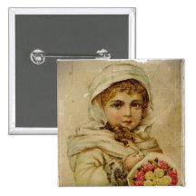 Victorian Snow Girl with Roses Pin