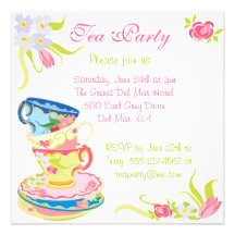 Victorian Stacked Tea Cups Tea Party Invitation