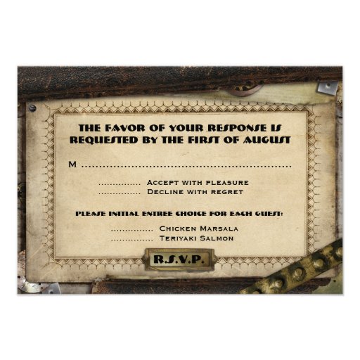 Victorian Steampunk Wedding Reception Cards Personalized Invites