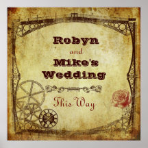 Victorian Steampunk Wedding: This Way Sign Poster