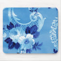 Victorian Vintage Floral Blue Wallpaper Mousepad