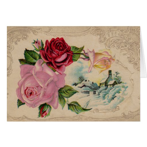 Victorian Winter Roses Greeting Card