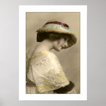 victorian woman hat beaded dress