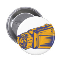 Video Camera Recorder Woodcut Pinback Buttons