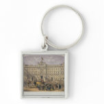 View of Buckingham Palace with a Crowd Outside keychains