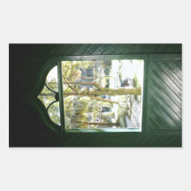 View of trees through window stickers