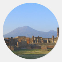 View Of Vesuvius Over The Ruins Of Pompeii Round Sticker