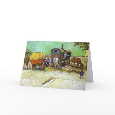 vincent van gogh- the caravans - gypsy camp near a greeting card by rahulbiswas